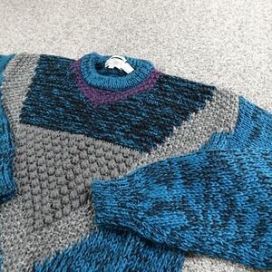 VTG Sears Roebuck Sweater Mens L Blue Gray Heavy Hand Knit Pullover Crewneck 80s